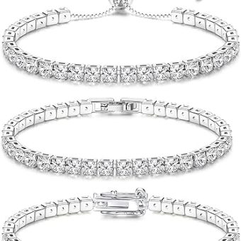 YADOCA Tennis Bracelets For Women Men - Silver Plated Bracelet Stack Cubic Zirconia CZ Diamond Adjustable Stackable Bracelets Set For Prom Wedding...